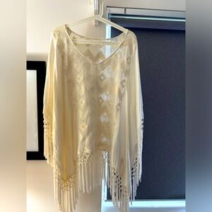 $45 CLOSET SALE:  Anthropologie Lika Fringe Top - Beige Size M